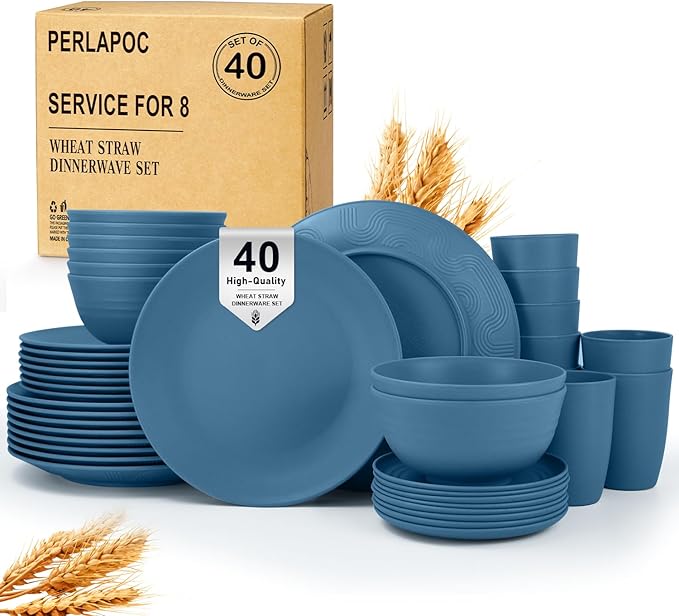 40-Piece Wheat Straw Dinnerware Sets, Unbreakable Dishes Set by Perlapoc