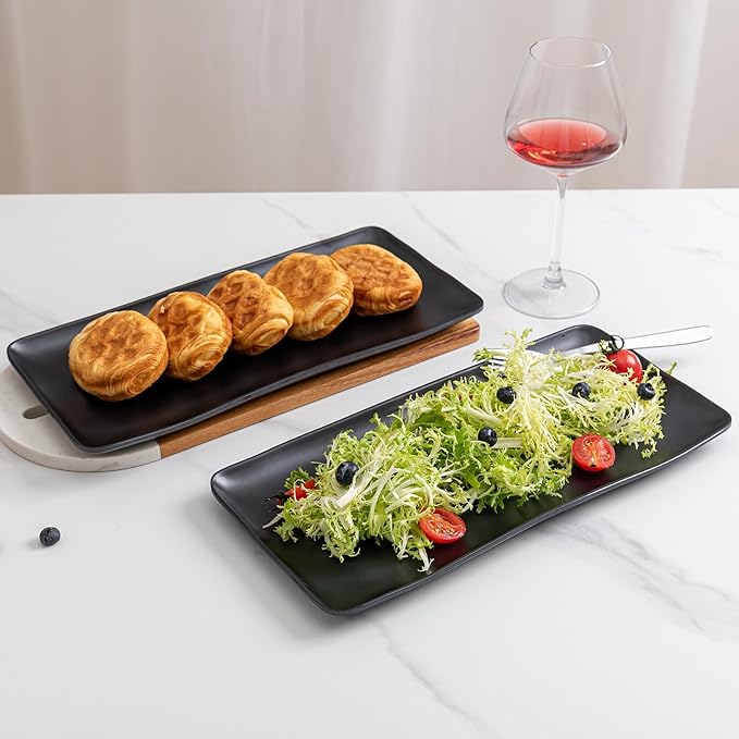 Melamine Rectangular Serving Platters and Trays set, 14” x 7” Matte Black Party - Image 4