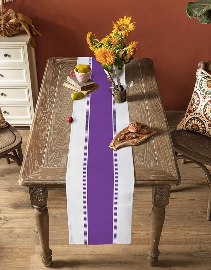 Purple Table Runners 72 inches Long, Modern Stripes Table Runner Farmhouse - Image 5