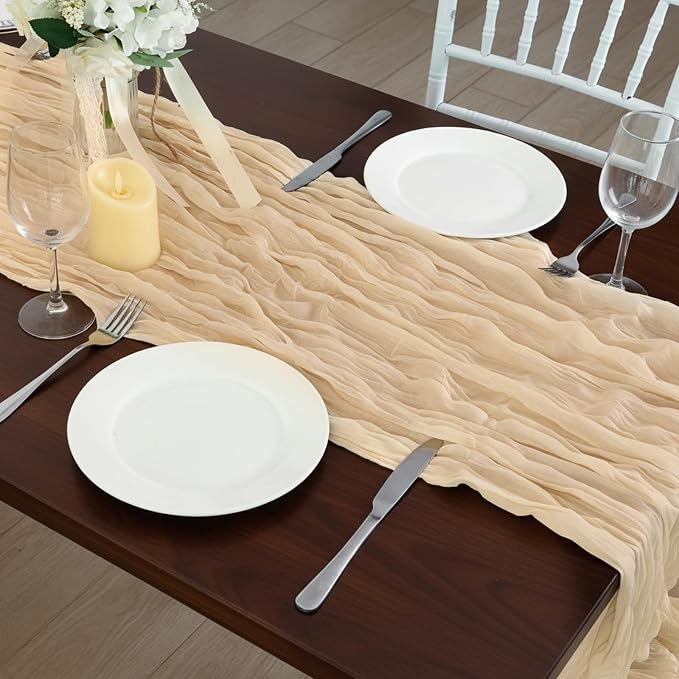 1 Pack Sand Cheesecloth Table Runner 120 Inch Boho Wedding Decor | Cheesecloth - Image 7