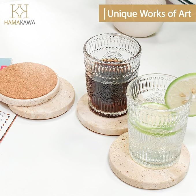 Turkish Natural Marble Coasters Set of 4, Round Travertine Coasters 4 inch - Image 7