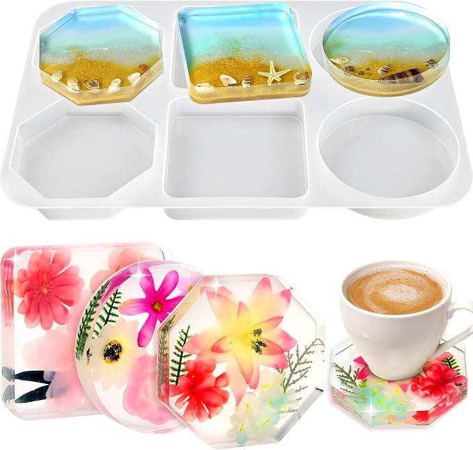 Resin Coaster Molds, 3 Variety Shaped 4 Inch Coaster Casting Molds | Large 6 by ZQYSING