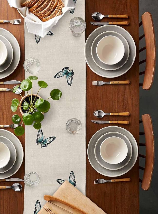 Turquoise Floral Table Runners 36 Inches Long, Spring Flowers Butterfly Table - Image 5