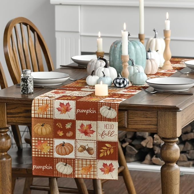 Artoid Mode 210 GSM Fall Table Runner 13x60 Inch Home Party Decor | Plaid - Image 3