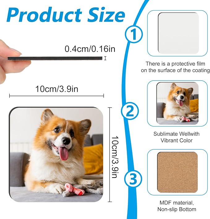 84 Pcs Sublimation Coasters Blanks, 3.93 x 3.93 Inch, MDF Cork | Sublimation - Image 2