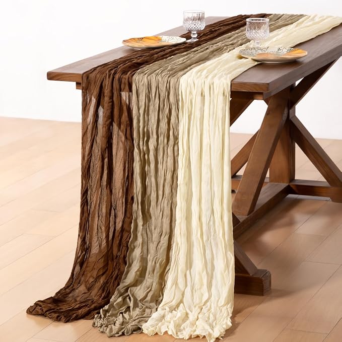 Cheesecloth Table Runner Fall Boho 3pcs Mix and Match Wedding Decor | Brown by Socomi