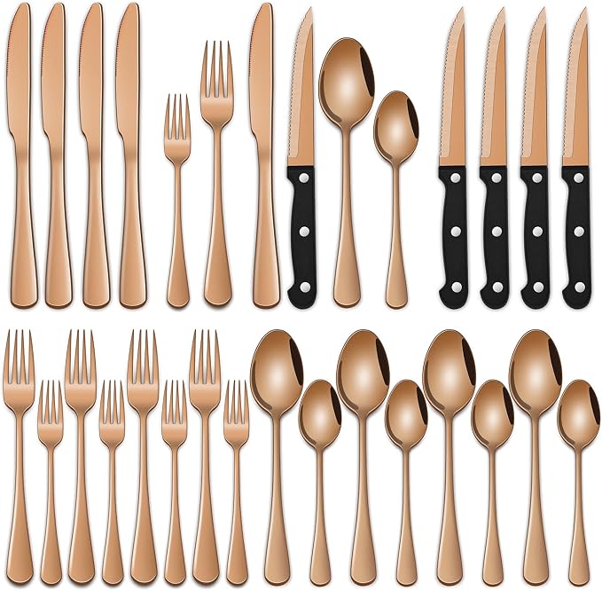 Rose Gold 24 PCS Flatware Sets by DEHOVKitchen