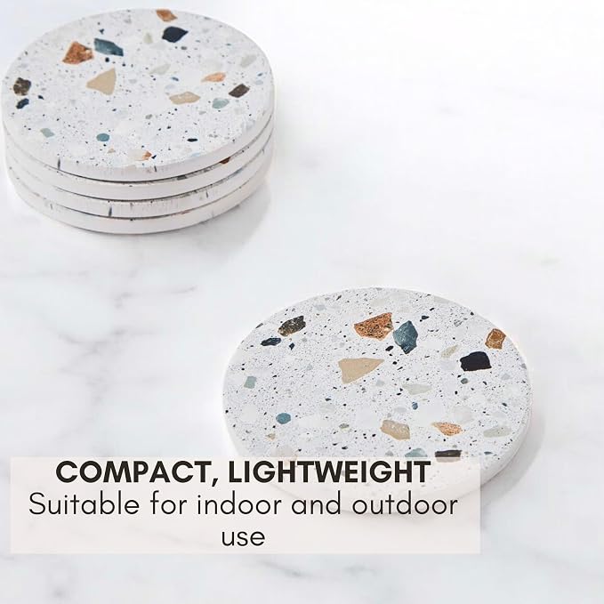 Terrazzo Coasters Set of 6, Colorful Boho Absorbent Ceramic Coasters | Speckled - Image 5