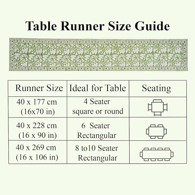 Sage Green Hand Block Print 100% Cotton Table Runner 16x106 Inch | Perfect - Image 4