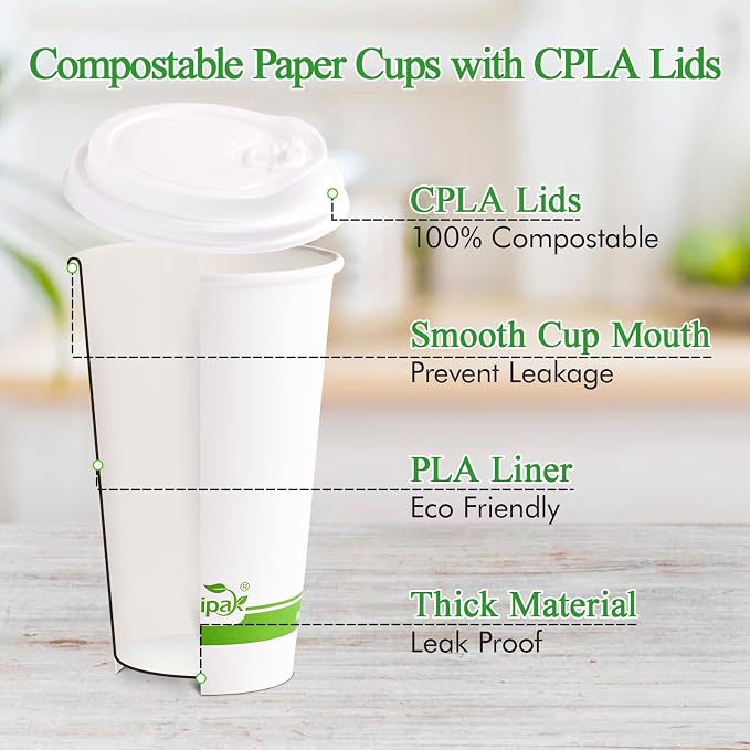 ECOLipak 100 Count 16 oz Compostable Paper Coffee Cups - Image 2