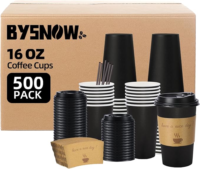 BYSNOW 500 pack 16 oz Bulk Disposable Paper Coffee Cups by BYSNOW