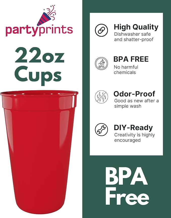 PartyPrints 10 Pack 22 oz Assorted Reusable Blank Plastic Cups, Colored Plastic - Image 2