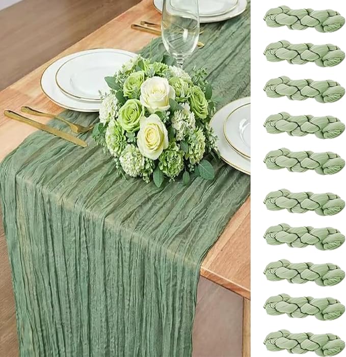 10 Pack Sage Green Cheesecloth Table Runner 22x120 Inch Boho Gauze Table Runners by Fwxdbwyl
