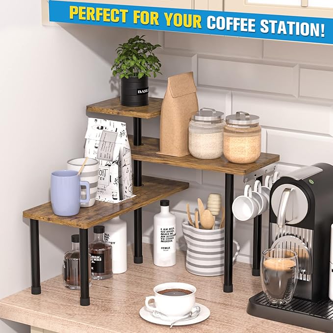 JayRex Kitchen Countertop Organizer 3-Tier Corner Shelf, Rustic Brown | - Image 3