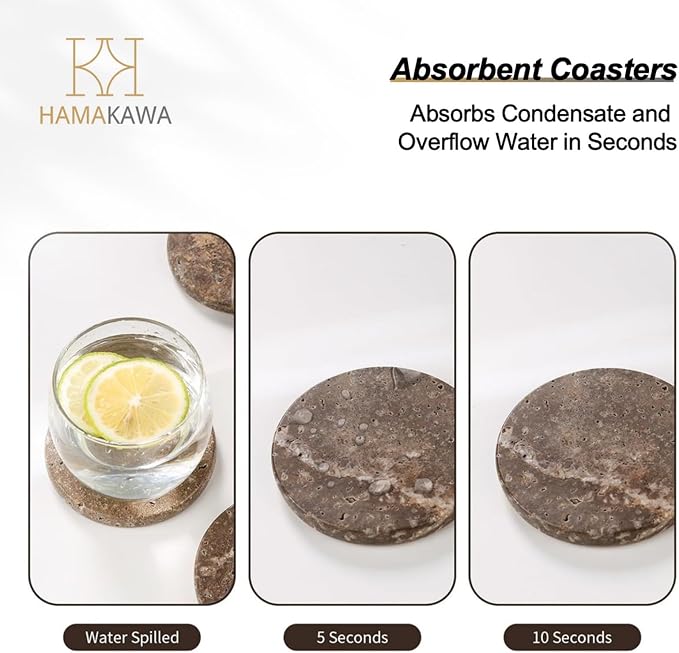Natural Marble Coasters Set of 4, Round Travertine Coasters 4 Inch, Modern Gray - Image 6
