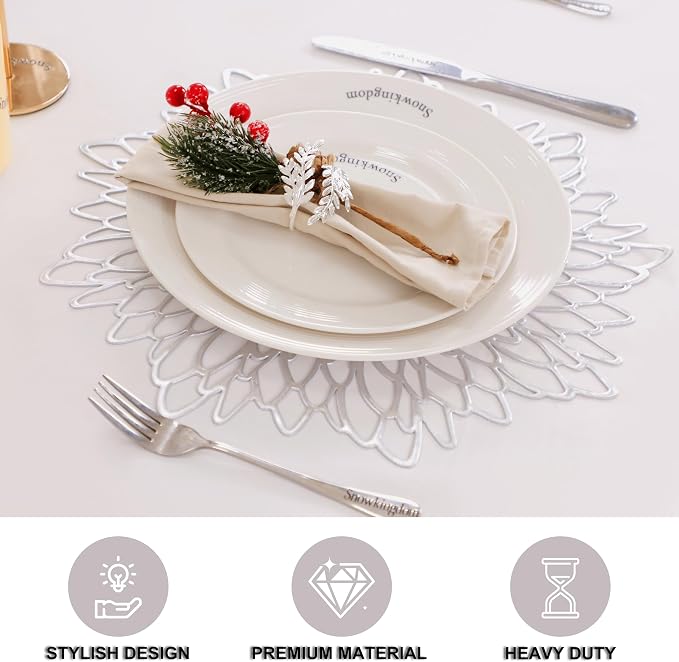 Snowkingdom 6 Pack Silver Placemats Metallic Glitter Pressed Vinyl Dinning - Image 3