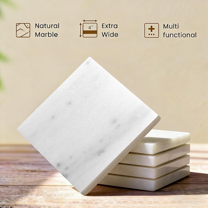 Natural Marble Coasters, Square Costers, Luxury Aesthetic Modern Decor - Image 2