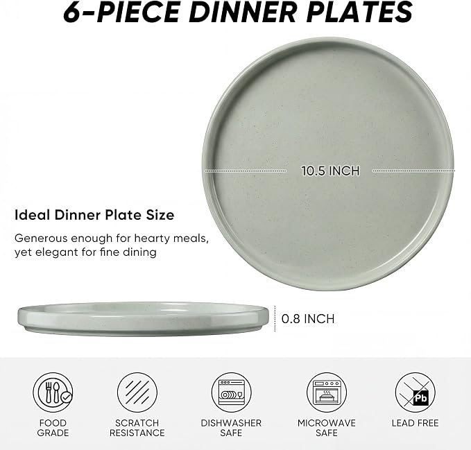 E-far Dinner Plates Set of 6, 10.5 Inch Stoneware Dinner Plate, Chip & Scratch - Image 2