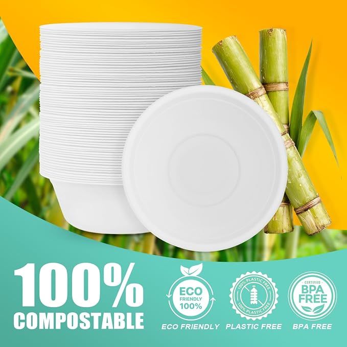JINVOGREEN 200 Count 16 oz Paper Bowls, Disposable Compostable Bowls, Heavy - Image 8