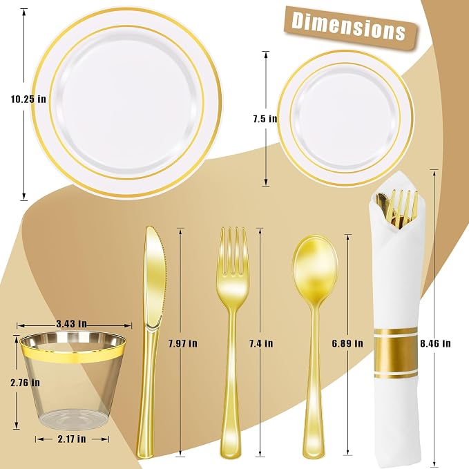 Zcaukya 350 PCS Gold Plastic Dinnerware Set - Image 2