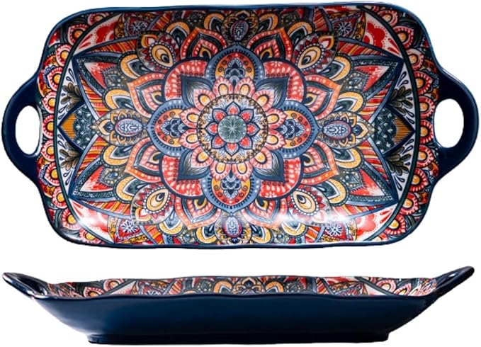 Serving Tray with Handles Rectangular Serving Platter Ceramic Extra Large by Unknown
