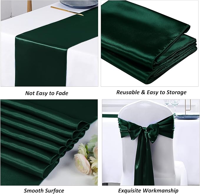 SiinvdaBZX 24 Pcs Green Satin Table Runner 12 x 108 inches Long | Bright Smooth - Image 5