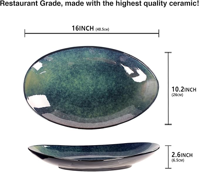 Ceramic Serving Platters Set of 2, 16 Inch Curved Oval Salad Plates - Image 2