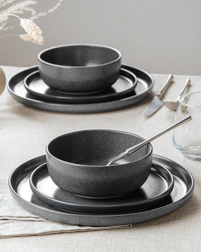 Famiware Milkyway 12-Piece Stoneware Dinnerware Set, Matte Dark Charcoal | - Image 3