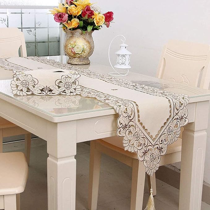 LeLehome 15 X 69 Inch Embroidery Table Runner, Classic Flowers Floral Dresser - Image 2