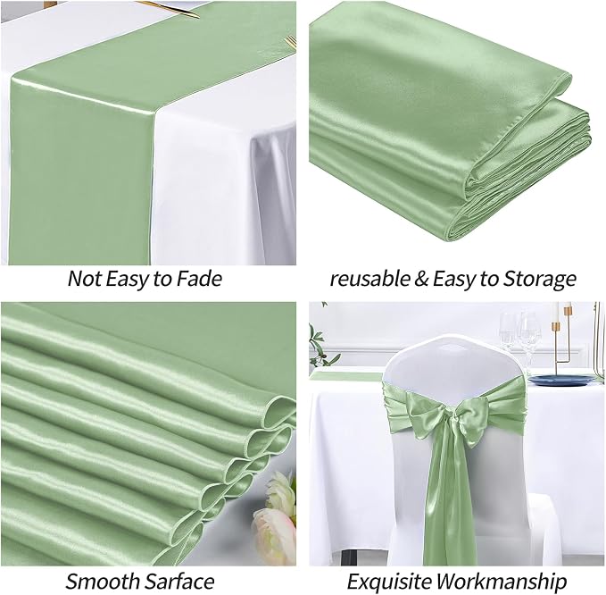SiinvdaBZX 4 Pcs Sage Green Satin Table Runner 12 x 108 inches Long | Bright - Image 5