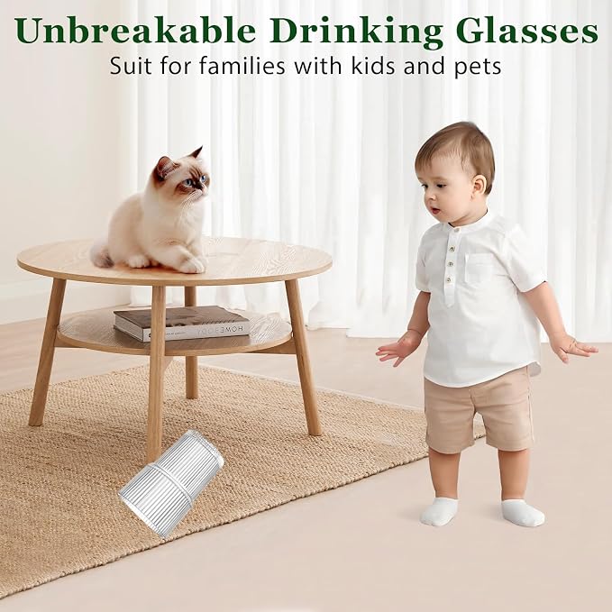 17oz Ribbed Acrylic Drinking Glasses, Unbreakable Plastic Tumblers – Dishwasher - Image 3