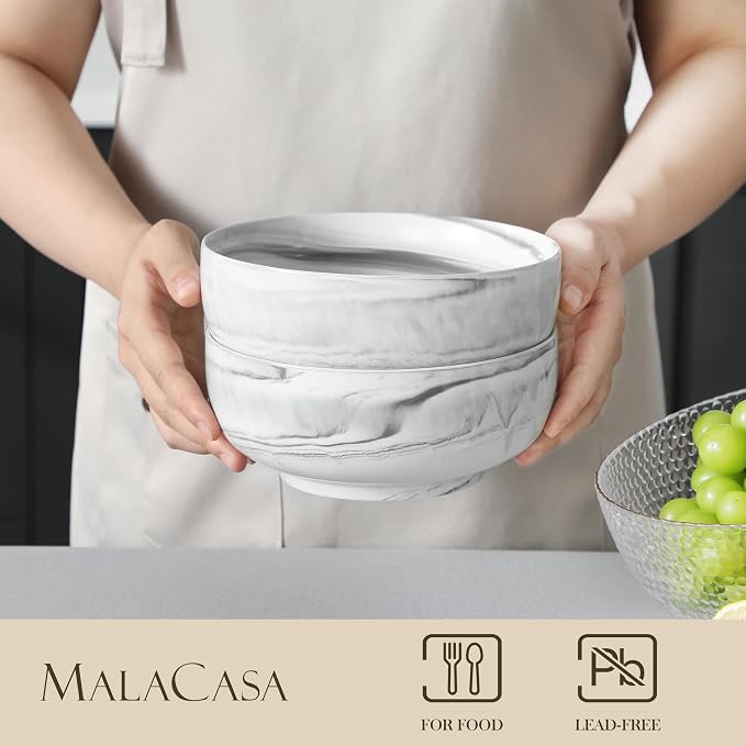 MALACASA Salad Soup Bowls Set of 2, 44 OZ Ceramic Bowls - Image 3
