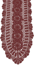 Cotton Handmade Crochet Lace Oval Table Runner Wine Red 12x60 Inch by KEPSWET