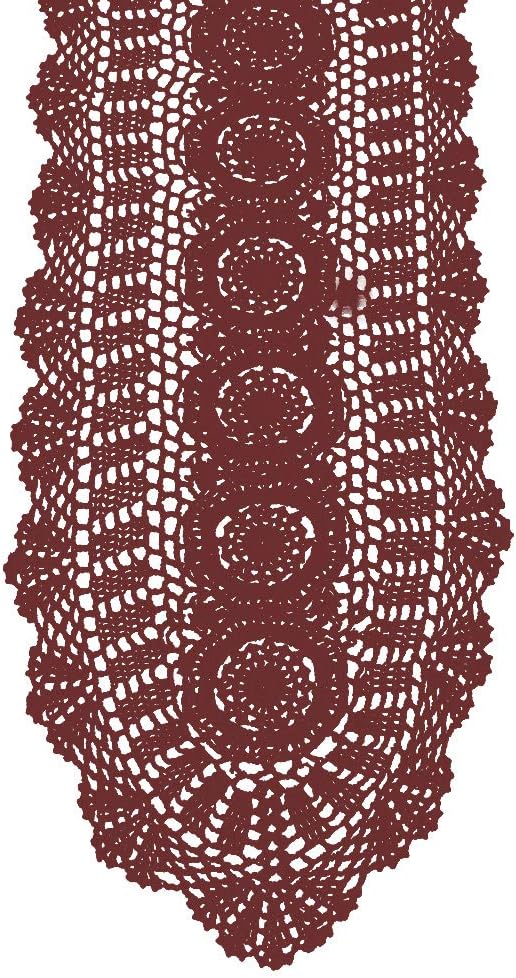 Cotton Handmade Crochet Lace Oval Table Runner Wine Red 12x36 Inch by KEPSWET