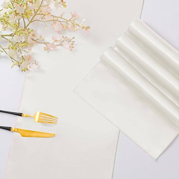 Horbaunal 12 Pack Ivory Satin Table Runner 12 x 108 Inch | Smooth Table Runners - Image 5