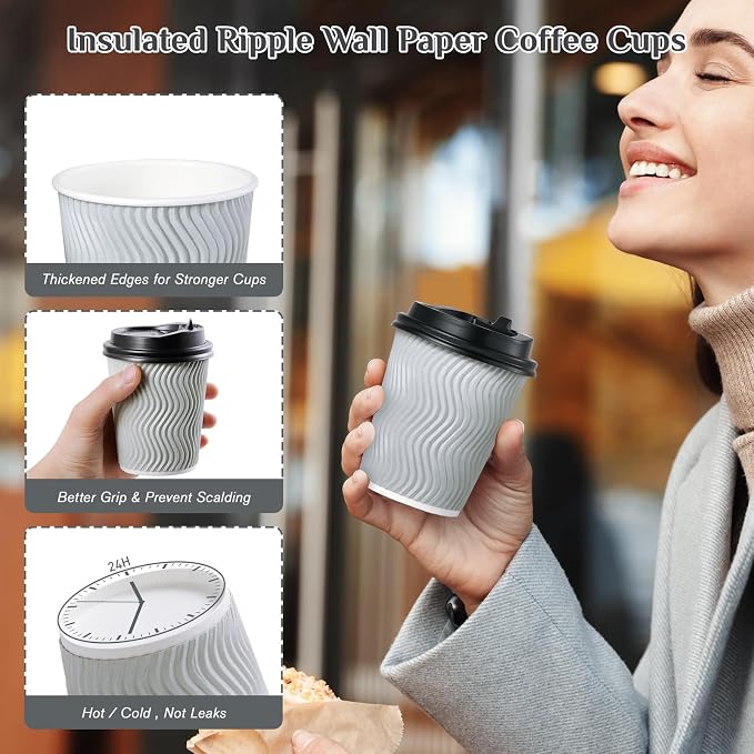 MUCHII 16 oz Coffee Cups, Lids and Straws Included, Hot Cold Beverage, Party - Image 5