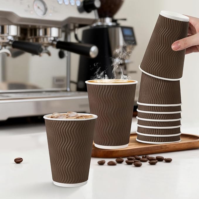 Clawsoff 500 Pack 12 oz Insulated Disposable Paper Coffee Cups Brown | Thick - Image 4