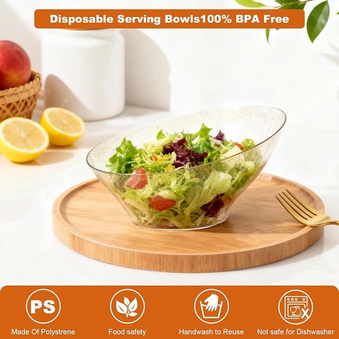12 Pack Gold Glitter Plastic Serving Bowls - Image 5
