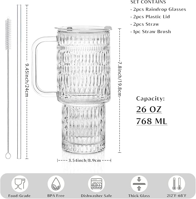 INSETLAN 24 oz Raindrop Glass Tumbler - Image 2