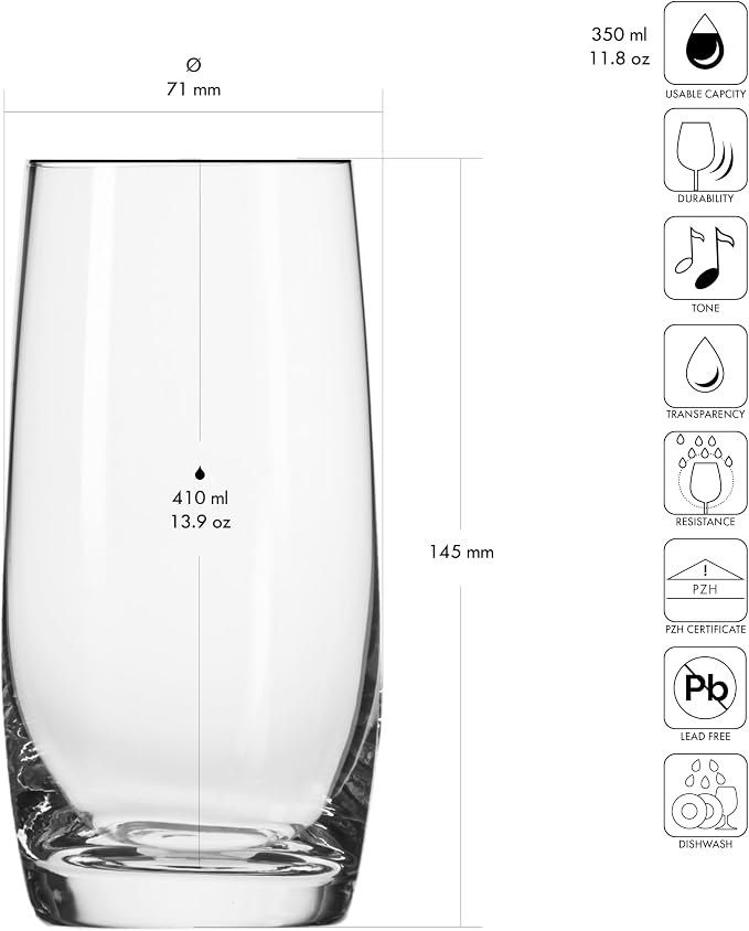 Krosno Blended Long Drink Glasses | Set of 6 | 13.9 oz | Tall Drinking Glasses - Image 2