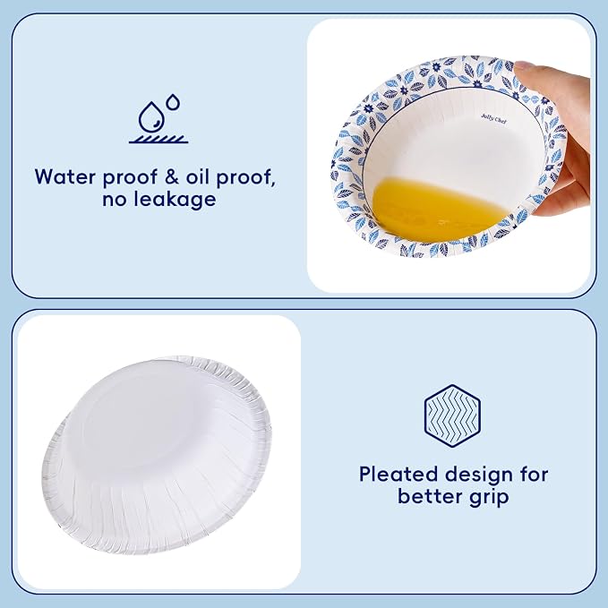 156 Count Paper Bowls 12 oz Soak Proof, Heavy Duty Printed Disposable Small - Image 3