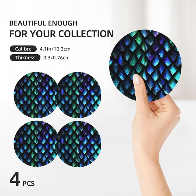 Dragon Scales Coasters Set of 4, Absorbent Ceramic Drink Coasters Cup Mat - Image 3