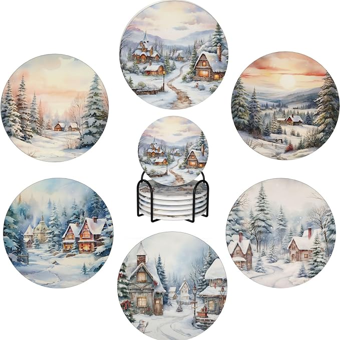 Coasters Set of 6, Coasters for Drinks Absorbent Stone by XCEWA