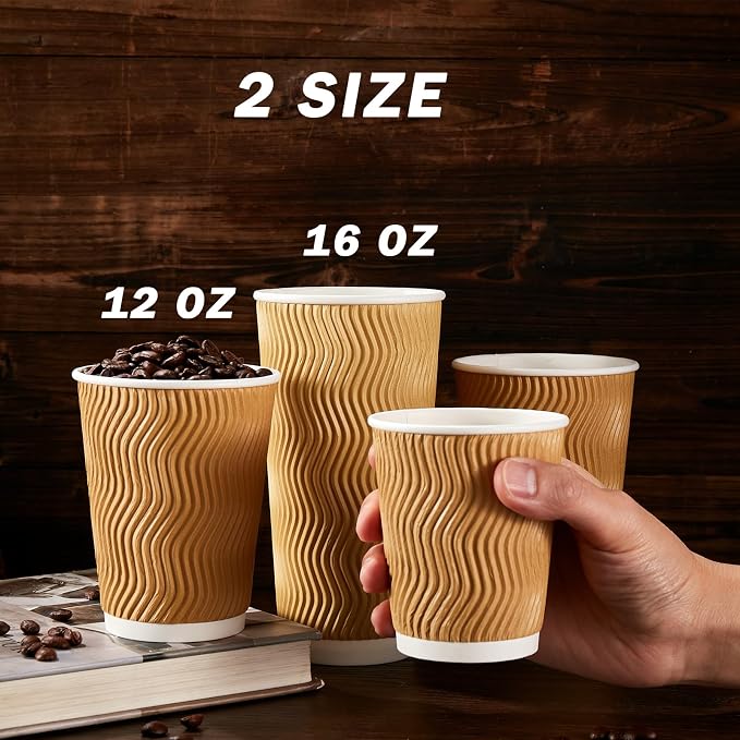 Clawsoff 90 Pack 16 oz Disposable Paper Coffee Cups Insulated Champagne | - Image 5