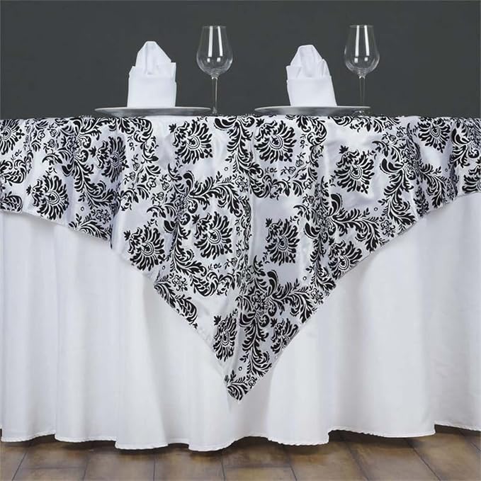 Efavormart Black Damask Flocking Square Tablecloth Overlay 60"x60" Square by efavormart