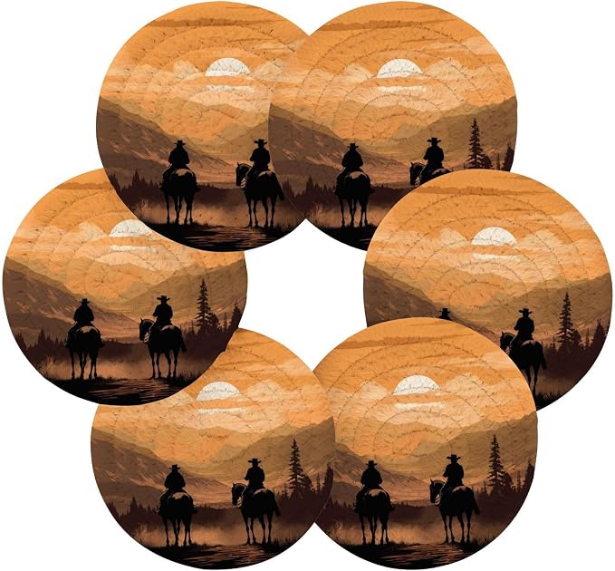 YETTASBIN Western Cowboy 6 Pcs Drink Coasters - Image 2