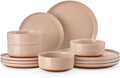 MALACASA Plates and Bowls Sets, 12 Pieces Modern Stoneware Dinnerware Set by MALACASA