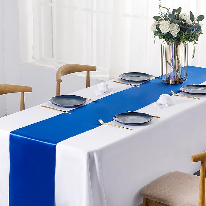 SiinvdaBZX 24 Pcs Royal Blue Satin Table Runner 12 x 108 inches Long | Bright - Image 2