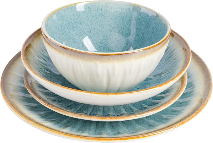 Gibson Elite Mayfair Bay 16-Piece Embossed Double Bowl Dinnerware Set, Service - Image 3
