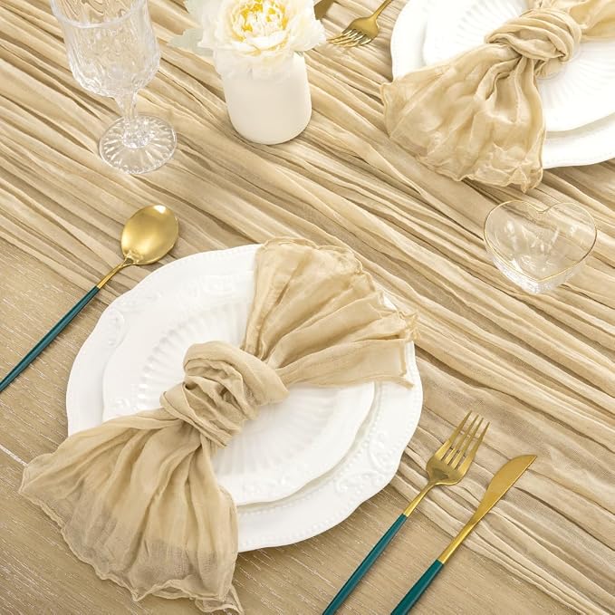 8 Pack Champagne Cheesecloth Table Runner 10ft Boho Sand Gauze Decor | - Image 6